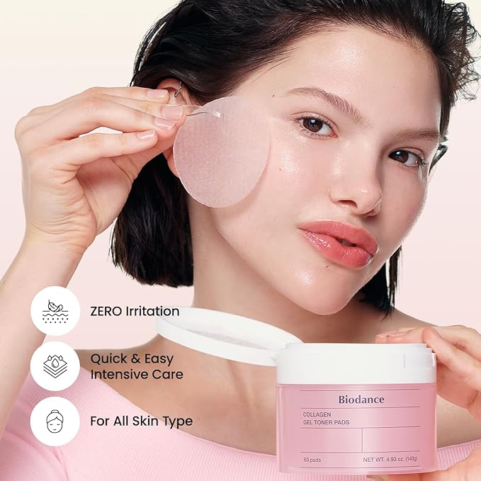 Biodance Collagen Gel Toner Pads, Pore Minimizer for Face, Improving Elasticity, Plumping Toner Pads for Sensitive Skin, Korean Skincare, Stocking Stuffers for Teen Girlsㅣ4.93 fl.oz.(140g)*60Pads