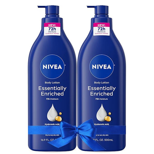 NIVEA Essentially Enriched Body Lotion for Very Dry Skin with Hyaluronic Acid, Almond Oil and Deep Nourishing Serum, 72-Hour Body Moisturizer, 16.9 Fl Oz Pump Bottle, Pack of 2