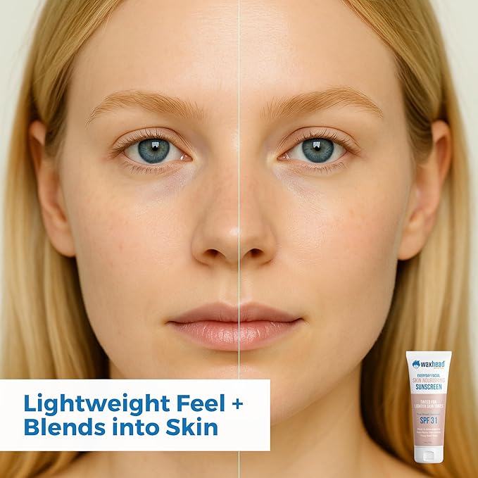 Tinted Mineral Sunscreen for Face SPF 31 by Waxhead – Non-Nano Zinc Oxide BB Cream Moisturizer, Unscented, Non-Comedogenic Facial Sunscreen & Primer for Daily Wear (Light Tint 4oz)