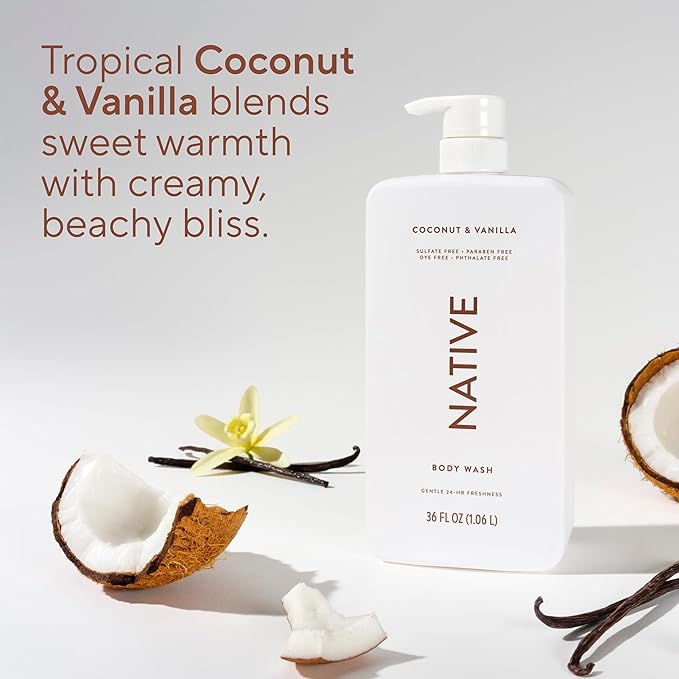 Native Sulfate Free Body Wash Contains Naturally Derived Ingredients | for Women & Men| Coconut & Vanilla, 36 oz