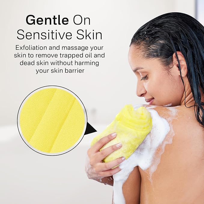 Yiclick Exfoliating Washcloth Towel, Japanese Exfoliating Wash Cloth, Korean Body Scrubber Exfoliator, Back Scrubber Washer for Shower Bath, Body Scrub African Net Sponge Loofah Luffa Colors