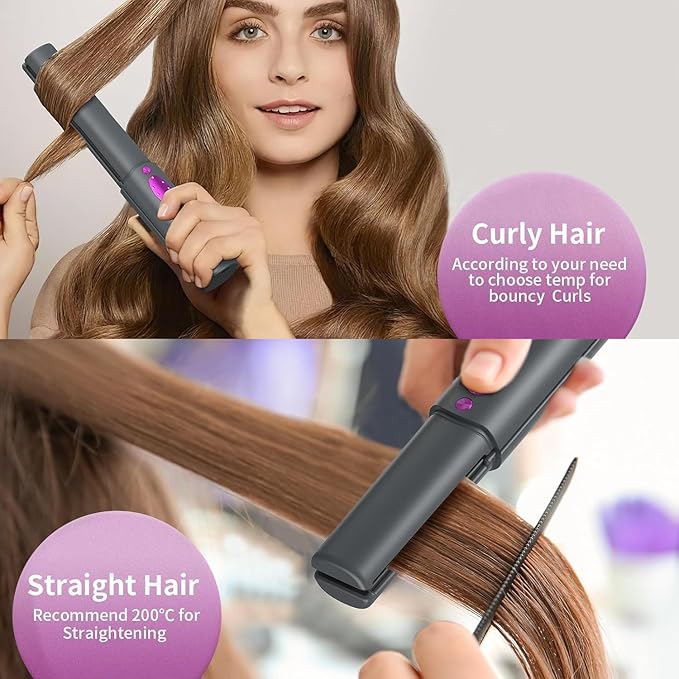 OBEST Cordless Hair Straighteners Curler 2 in 1,Fast Heating Cordless Flat Iron, Portable Straightener for Hair Straightening and Curling, 5000mAh, Titanium Curling Iron with Protective Plates