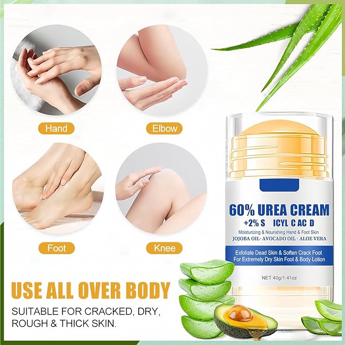 60% Urea Foot Cream, Lotion Stick Balm, Hand and Foot Cream Urea Moisturizer, Heel Stick Cream 60 Percent for Feet Maximum Strength, Heel Balm for Dry Cracked Feet, 40G 1Pc