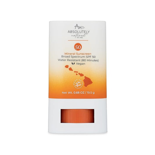 Absolutely Natural SPF 50 Mineral Sunscreen Stick with Rose Hips Oil, Cruelty Free and Reef Safe, Vegan Blend for Face and Body, Made in USA