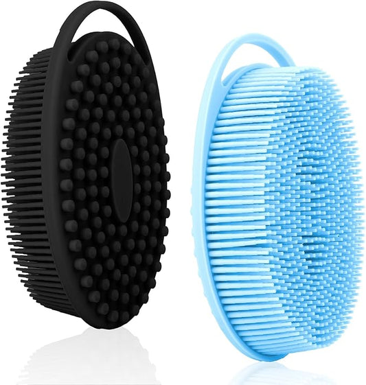 Soft Silicone Body Scrubber, 2 PCS Exfoliating Silicone Loofah, Body Scrubber Shower Brush Exfoliating and Massage 2 in 1, Bath Shower Brush for Cleaning Sensitive Skin Kids Women Men, Lather Well
