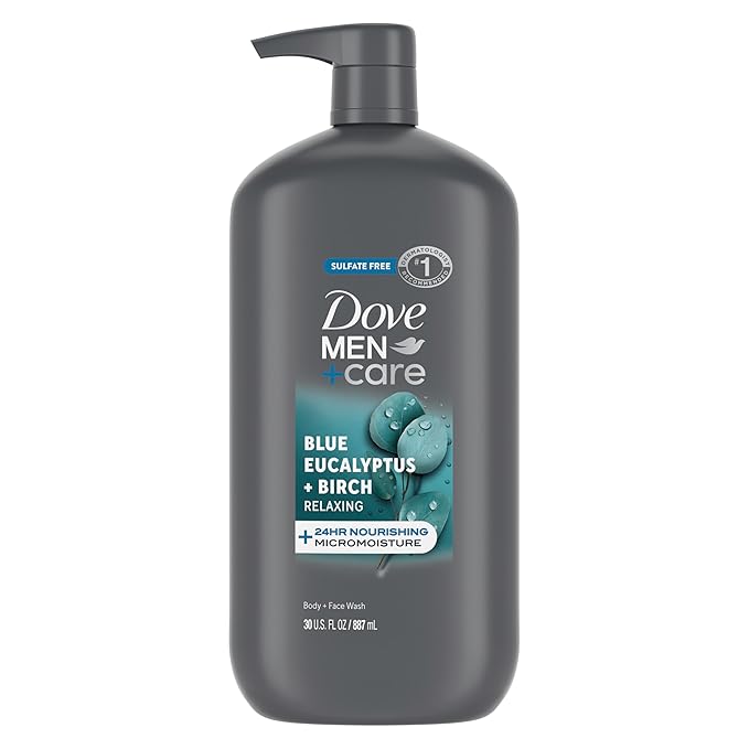 Dove Men+Care Relaxing Blue Eucalyptus + Birch Body and Face Wash with 24-Hour Nourishing Micromoisture Technology Body Wash for Men 30 oz