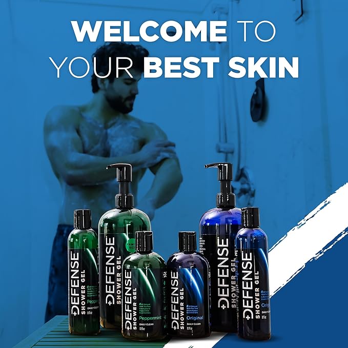 Defense Soap Tea Tree Body Wash (Original + Peppermint) | All Natural Organic Shower Soap for Athletes | Odor Control & Skin Fungal Protection for Sports, Post Workout & Recovery - 12 oz (Pack of 2)