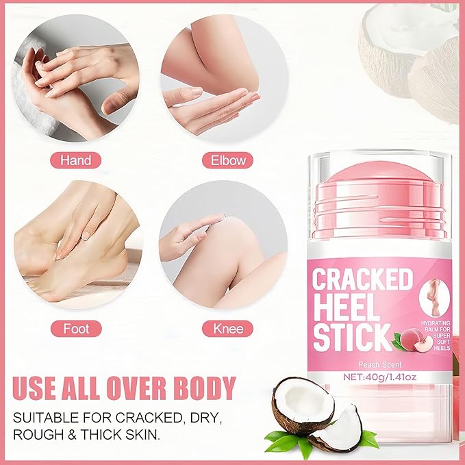 2Pcs Peach Extract Heel Balm Stick for Feet and Hands, Moisturizing Heel, Balmfor Dry Cracked Feet, Hydrating Stick for Foot & Hands, For Women & Men, Travel Size