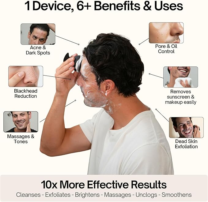 Palm Face Clean Pro⁺ - Electric Silicone Face Scrubber for Acne with 7000+ Sonic Pulses - IPX7 Waterproof Rechargeable Exfoliator with Slip-Free Grip, 3 Speed Settings & Phthalate-Free - Cherry