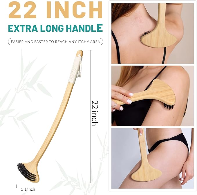 Bamboo Back Scratcher, Oversized Body Scratcher with 22” Curved Long Handle and 2 in 1 Wide Scratching/Massaging Head, for Itch Relief, Body Brush backscratchers for Adults Men Women