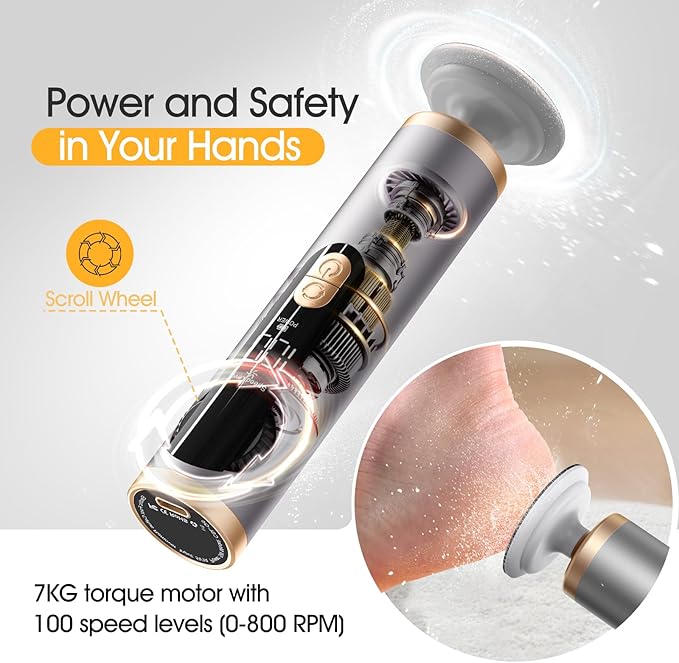 Electric Foot Callus Remover with Adjustable Speed Dial, Rechargeable Pedicure Tools for Feet with Powerful Motor for Dead Skin & Cracked Heel,Electric Foot File with 2 Detachable Discs