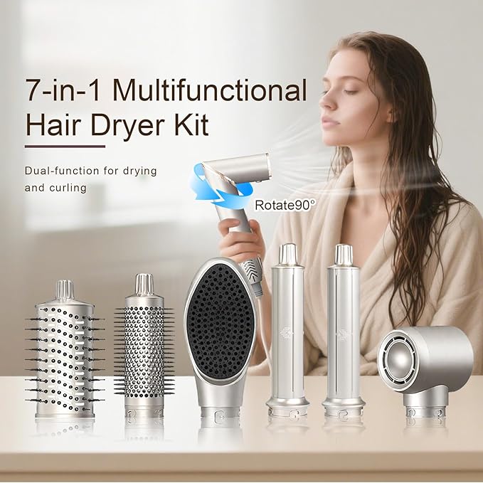 Air Wrap Hair Dryer Styling Brushes - 7 in 1 Multi Styler Drying System, 200 Million Negative Ions, Professional Blow Dryer Brush for Curling Volumizing Straightening Styling