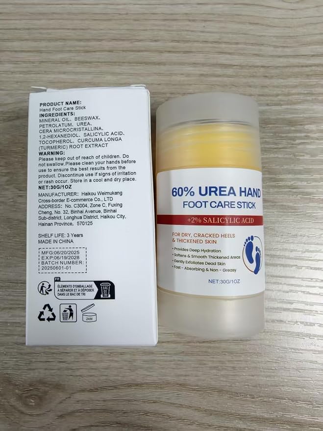 60% Urea Cream with 2% Salicylic Acid Foot Balm, Portable Hand Cream, Foot Cream for Dry Cracked Heels and Feet Hand, Urea Heel Care Stick Callus Remover & Skin Softener, 1oz