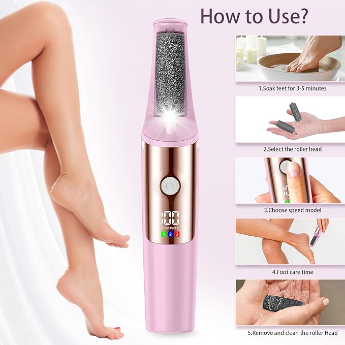 Callus Remover for Feet Rechargeable, Smooth Pedicure Wand Electric Foot File, Professional Pedicure Tools Kits Foot Scrubber for Smoother Feet Ideal Gift, Pedicure Kit Feet Care for Dead Dry Skin