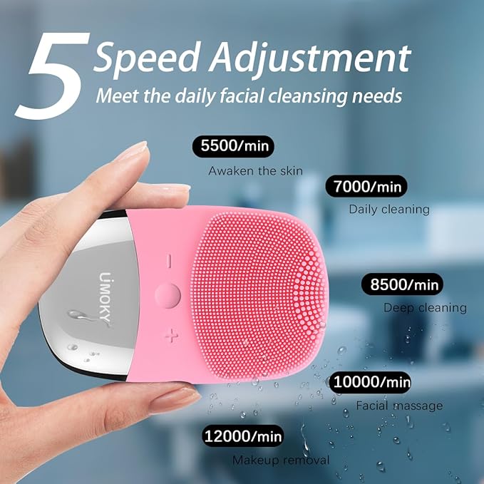 Facial Cleansing Brush, 3-in-1 Electric Silicone Face Scrubber, Vibrating Massager, IPX7 Waterproof, USB Rechargeble Pore Brush for Deep Cleanning, Blackhead Remover, Exfoliating (Pink)