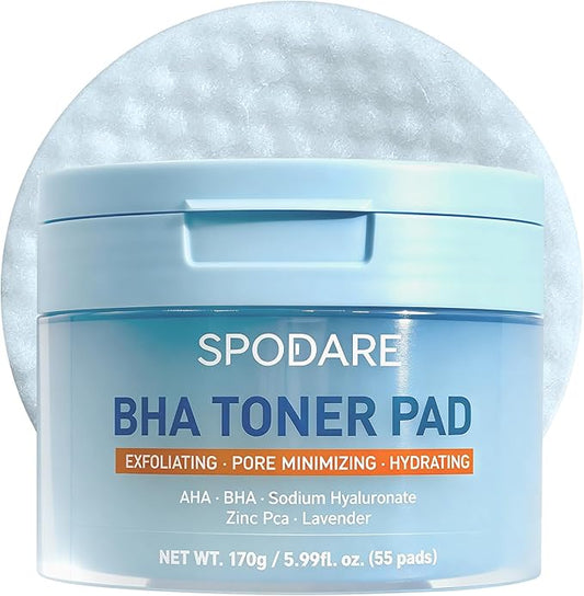 BHA Toner Pads with 0.45% Salicylic Acid – Double-Sided Exfoliating Pads for Pores, Oil Control & Blackheads, Gentle Daily Exfoliation & Wet Compress Mask for Teens, 55 Count