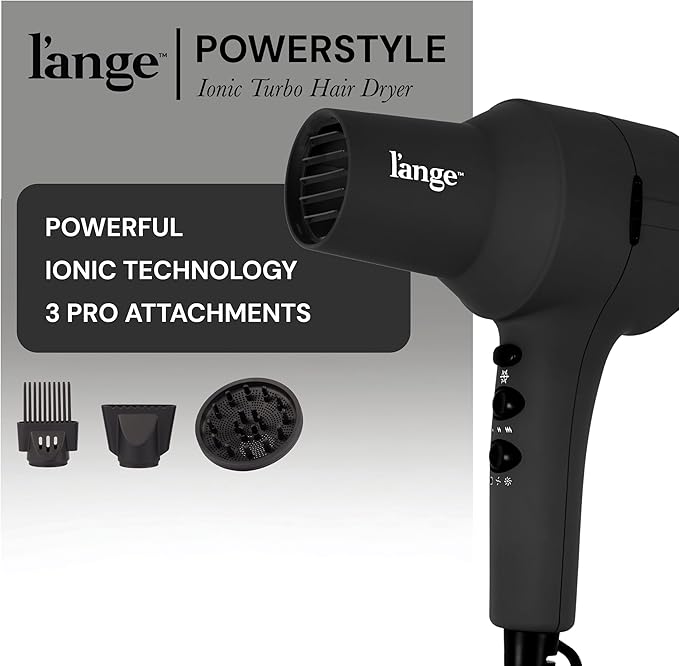 L'ANGE HAIR PowerStyle Ionic Turbo Hair Dryer | 1875W Fast Drying & Precision Styling for Long-Lasting, Frizz-Free Looks | Advanced Ionic Technology Smooths & Shines Hair (Black)