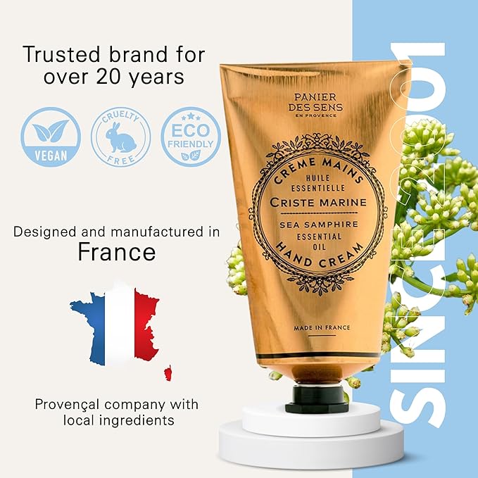 Panier des Sens Sea Samphire Hand Cream - Nourishing Shea Butter Hand Cream for Dry Cracked Hands 97% Natural Ingredients - Dermatologically Tested Hand Lotion for Woman Made in France, 2.5 fl oz