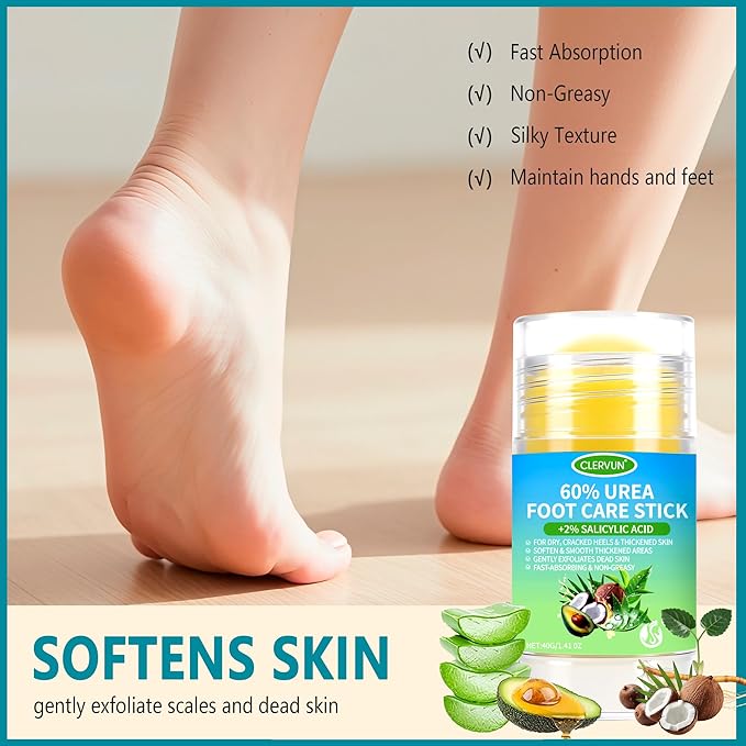 60% Urea Cream Stick with 2% Salicylic Acid, Anti-Cracking Foot & Hand Cream Moisturizer for Dry Cracked Heel Feet, Knee, Elbow, Foot Balm Stick for Callus Remover & Dead Skin Softener (1)