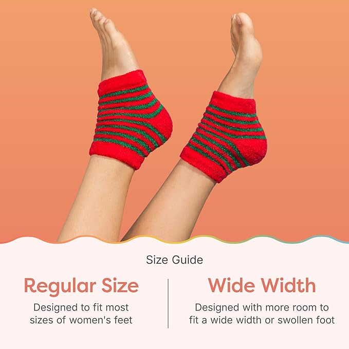 ZenToes Moisturizing Socks for Cracked Heel Treatment, Vitamin E, Olive Oil and Jojoba Oil Heel Socks, Stocking Stuffers for Women, Spa Self Care Gifts for Women (Holiday Stripes, Regular)