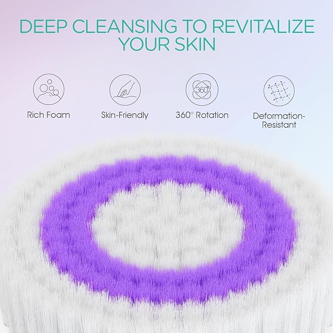 VOYOR Electric Body Brush Back Scrubber for Shower Rechargeable Exfoliating Bath Brush Powered Shower Brush with Non-Slip Long Handle Deep Cleansing, Exfoliation, Massaging Spin Brush BC100 (Purple)