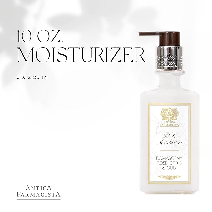 Antica Farmacista Body Moisturizer - Scented Moisturizing Lotion with Aloe Vera, Green Tea & Sweet Almond Oil - Luxury Gift for Any Occasion - Damascena Rose, Orris & Oud, 10 fl oz