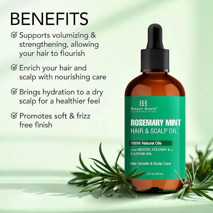 Botanic Hearth Weightless Mint Rosemary Oil for Hair Growth with Biotin, Vitamin E Oils | Lightweight Hydrating Summer Hair Oil for Strengthening, Nourishing & Volumizing for Men and Women| 2Fl Oz