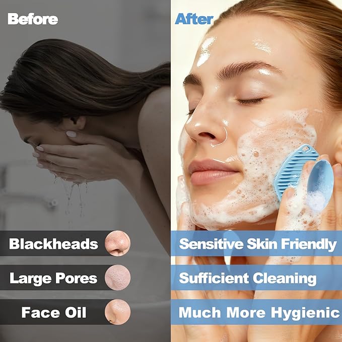 2 Pack Face Scrubbers, Silicone Face Scrubber Soft Bristles, Gentle Lather, Exfoliating & Deep Cleaning for Sensitive Skin, Giant Suction Cup Stick Securely, Easy to Store (Pink + Blue)