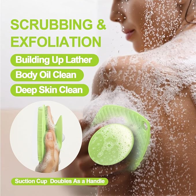 Silicone Body Scrubber, Gentle Texture Exfoliating Body Scrubber for Men and Women On Sensitive Skin, Soft Scrubber Produces Rich Form and Builds Up Lather, Getting a Deep Skin Clean (Green)