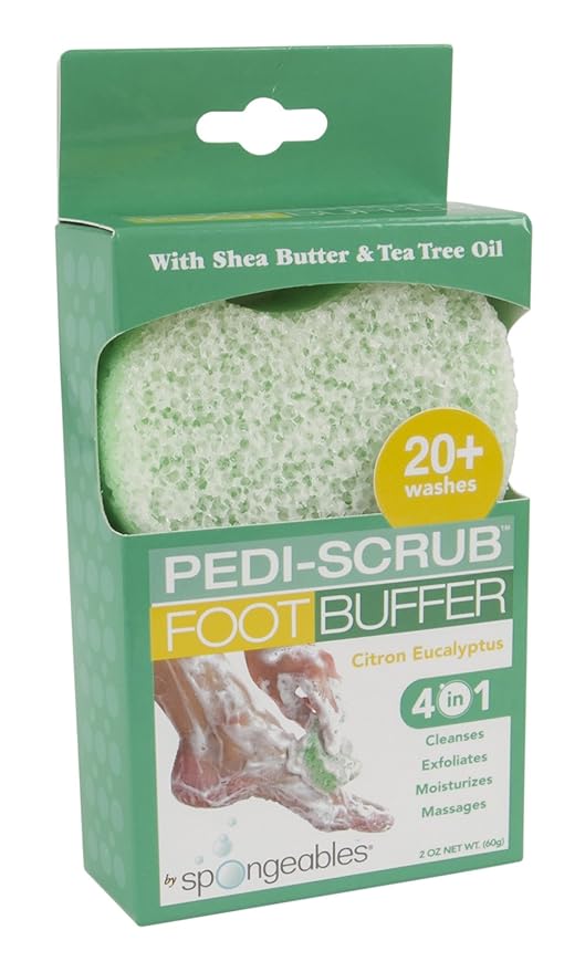 Spongeables Pedi Scrub Foot Exfoliating 20+ Wash Sponge, Citron Eucalyptus, 3 Count