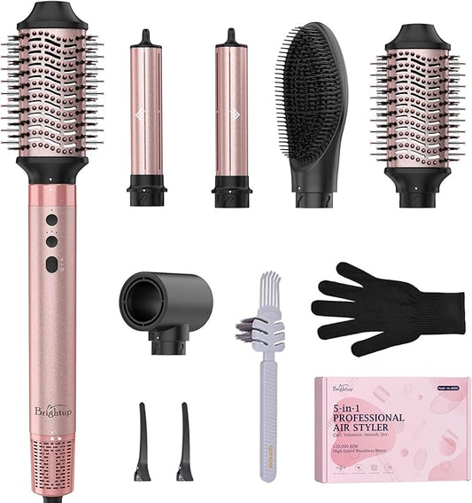 Brightup Air Wrap Hair Styler, 5 in 1 High Speed Hair Dryer Brush, Professional Automatic Hair Curler with Cool Shot Button, 800 Million Ionic, No Heat Damage, with Travel Bag