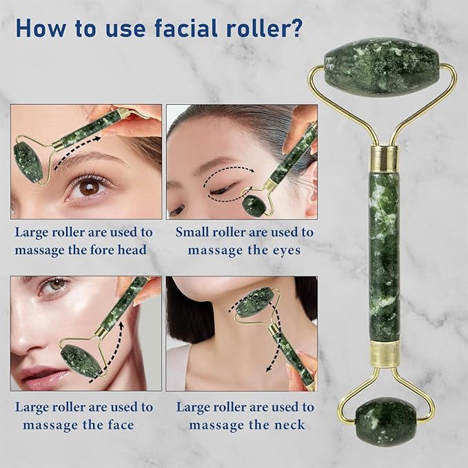 Face Brush 2 in 1, Silicone Facial Cleansing Exfoliating Brush Soft Bristles Pore Deep Cleansing, Jade Face Roller Skin Care Tools, Manual Dual Face Wash Scrub Brush Massaging Gift, Gold Green