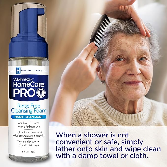 Welmedix Rinse Free Cleansing Foam, 3 in 1 Body Wash, Shampoo and Personal Cleanser for Elderly, Incontinence and Infant Care, Hospital Grade, Sulfate Free, Paraben Free (Pack of 6)