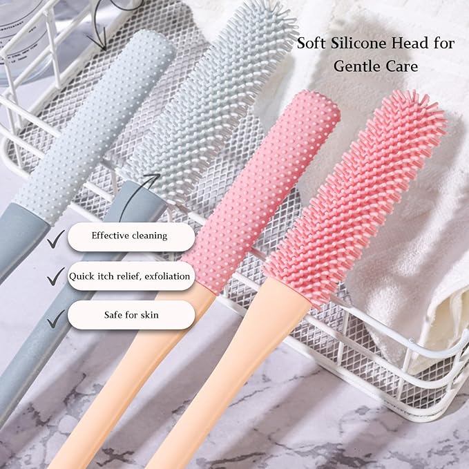 Toe Cleaning Brush with 15.7" Long Handle,Foot Scrubber in Shower,No Bending, Ideal for Seniors, Expecting Mothers, Men & Women | Foot Scrubber & Anti-Itch Exfoliating Brush (2 Pack) (Grey)