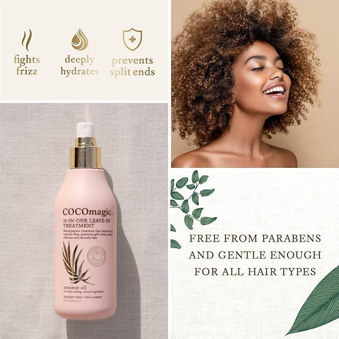 Cocomagic 10-in-1 Leave-in Hair Treatment with Coconut Oil | Hydrate, Detangle, Prevent Frizz | Smooths, Creates Silkiness | Gentle for All Hair Types | Paraben Free, Cruelty Free, Made in USA (8 oz)