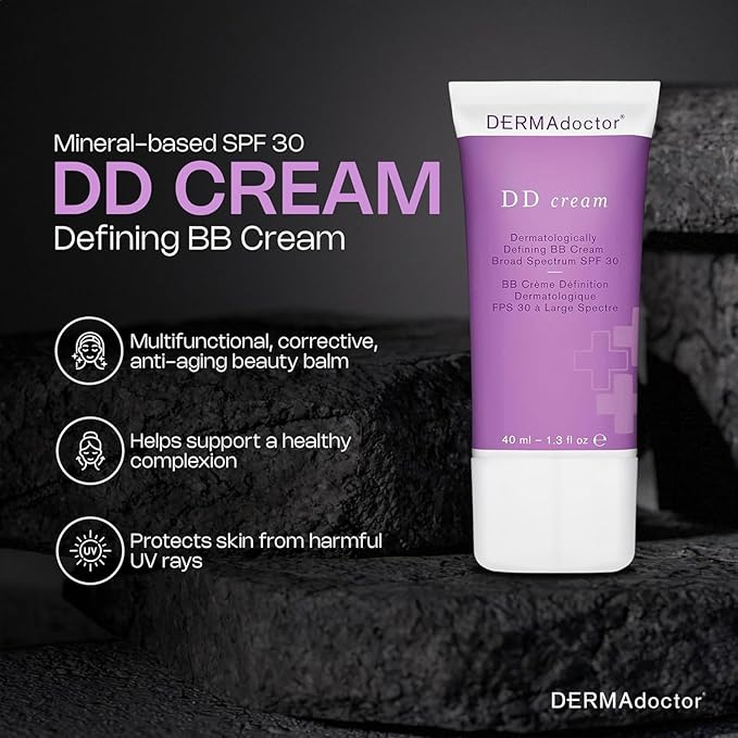 DERMAdoctor Tinted Moisturizer with SPF 30, Mineral DD Cream, Universal Tint Primer, Hydrating Face Moisturizer with SPF, Lightweight Sheer Coverage Broad-Spectrum Zinc Oxide Sunscreen, All Skin Types