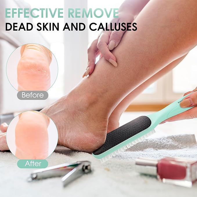 Foot File Callus Remover - Dead Skin Nano Glass Remover for Feet with Soft Brush, Professional Pedicure Tool for Home Foot Care - Green