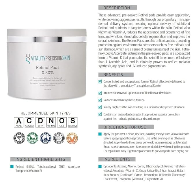 Vitality Precision Skin Retinol Peel Pads .5%- 3 month supply