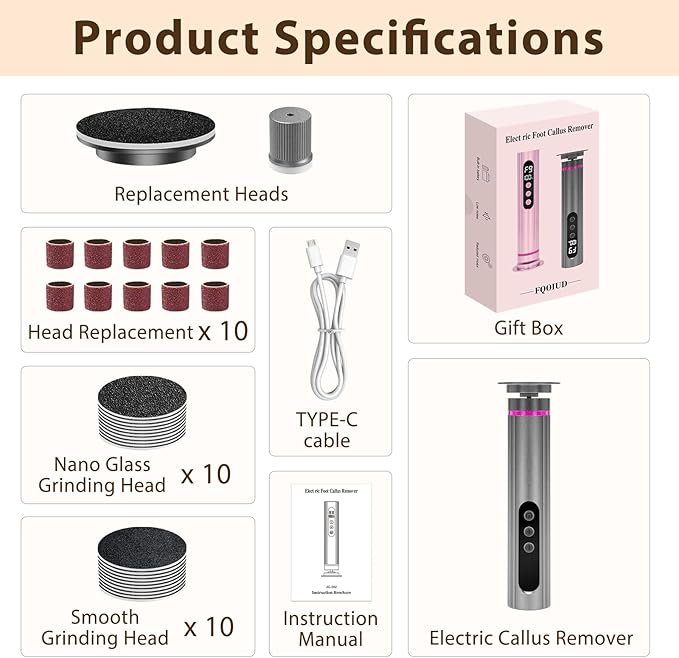 Electric Feet Callus Remover,2 in 1 Foot File,Adjustable Speed Foot File with Sandpaper Discs & Grinding Heads, 9 Speeds Electric Foot Callus Remover, Pedicure Tools for Valentine's Day Gift