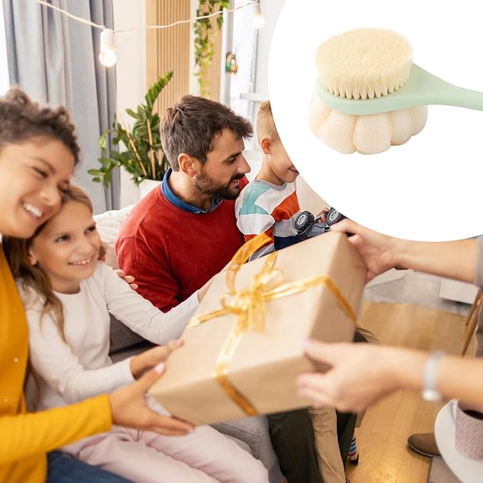 1-Pack Green Double Sided Bath Brush with Soft Bristles and Loofah,Long Handle Back Scrubber,Exfoliating Back Shower Brush for Women and Men