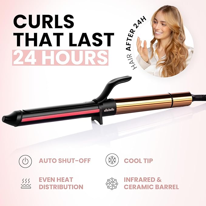 ELLA BELLA® Curling Iron 1.25" with Infrared Technology • Professional Hair Curler • Ceramic Curling Irons • Transform Your Look in Seconds • Suitable for All Hair Types • Say Goodbye to Heat Damage