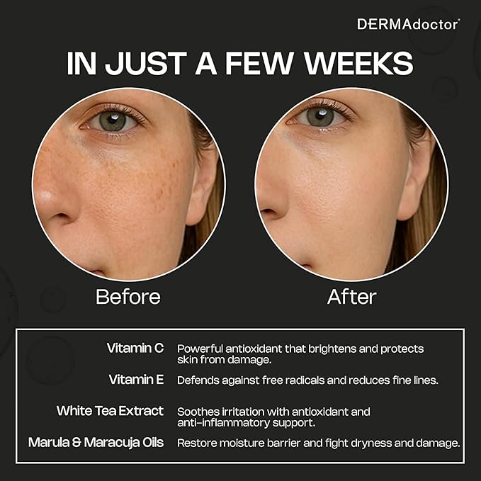 DERMAdoctor Night Face Oil Toner Anti-Aging Hydrating - 20% Vitamin C Ester, Vitamin E, Ferulic Acid, & Marula Oil for Face | Concentrated Vitamin-C Ester Facial Oils | Dermatologist Formulated - 1 Oz