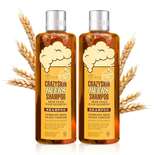 CRAZY SKIN German Beers Shampoo - 20.30 fl oz(300ml) X 2set, BIOTIN for hair loss, Rich with Beer Yeast for Regrowth and Thickening, Sulfate/Chemical free, Suitable for all hair types