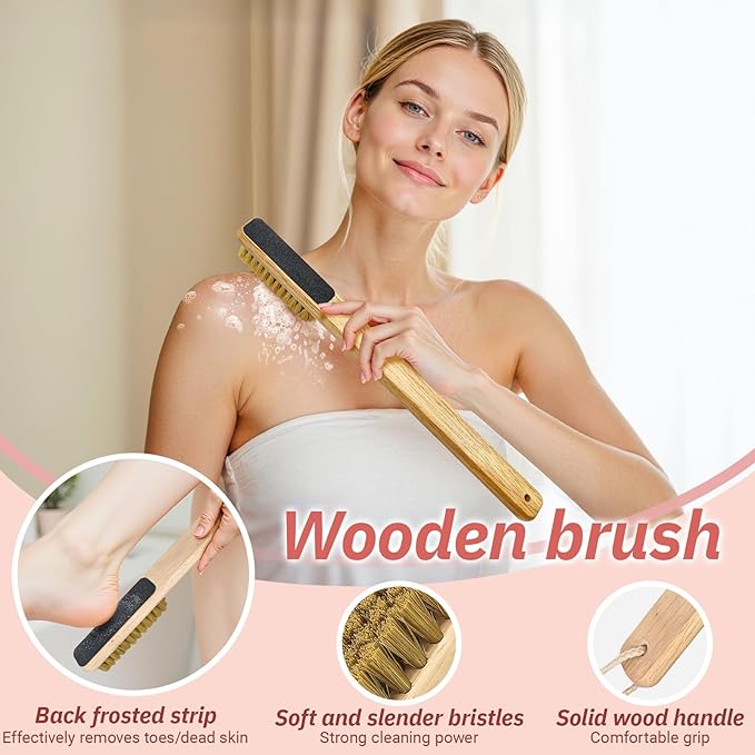 Long Handle Toe Gap Cleaning Brush+Body Shower Brush+Foot Grinder, Silicone Foot Scrubber for Shower, Feet Cleaner Scrub Foot Care for Seniors,Elderly, Men and Women,Pink