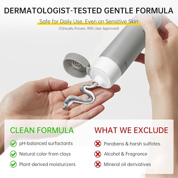 VGO Facial Cleanser, Daily Face Wash for Deep Pore Cleanser and Makeup Remover for Sensitive Oily Skin, Double Tube Design with Hyaluronic Acid, 3.52 Oz