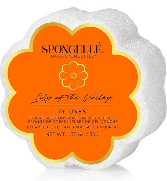 Spongelle Lily of the Valley Spongette Loofah Body Scrubber | Bath & Shower Loofah for Women | Body Scrubber Exfoliator with Body Wash Infused Sponge | 5+ uses | Soft Lily, Jasmine & Fresh Green Notes