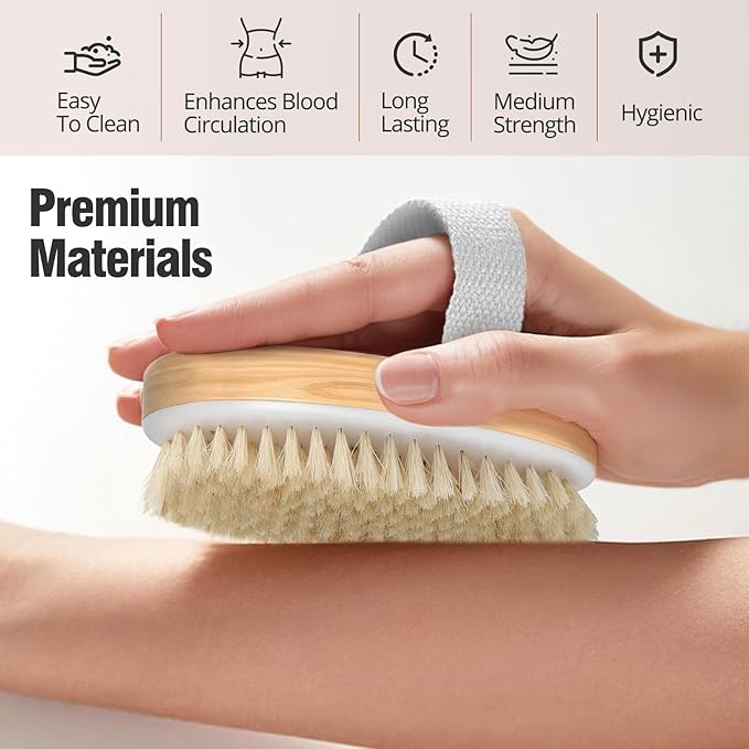 2 Pack Dry Brushing Body Brush, Natural and Soft Bristle Shower Brush for Body Cleaning, Exfoliating Bath Brush for Lymphatic Drainage Improve Circulation, Body Exfoliator Scrubber for Women Men