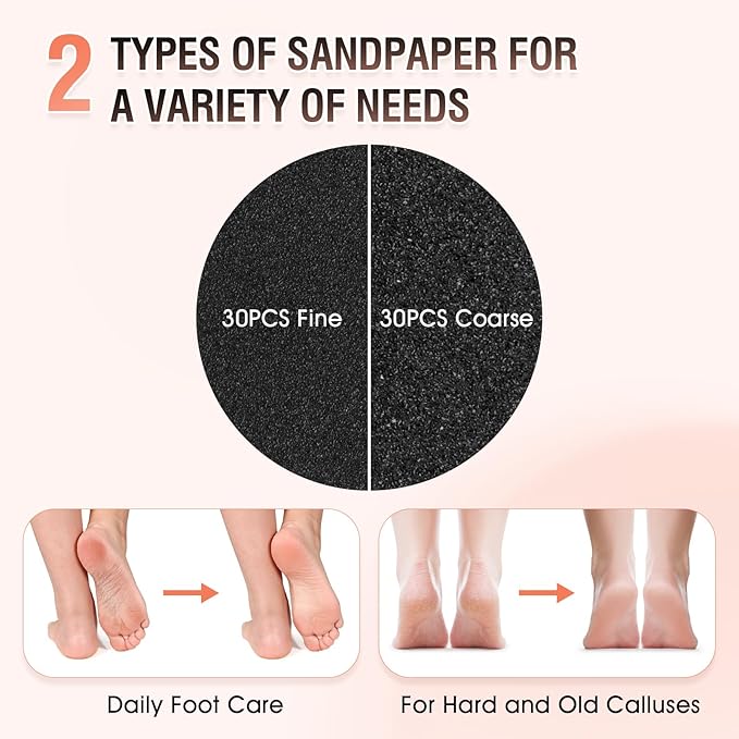 Electric Foot File Callus Remover: Adjustable Speed Feet File Grinder with 60 Pcs Sandpaper Discs - Professional Pedicure Tools for Dead Skin Calluses (Gold)