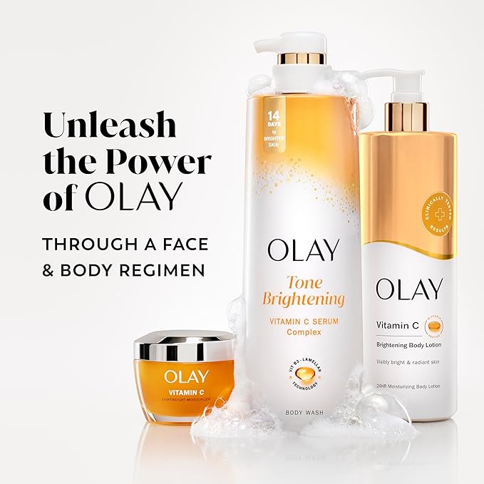 Olay Body Wash for Women, Tone Brightening Exfoliation, Vitamin C Serum Complex, Renew Moisture, Free of Parabens & Phthalates, Vitamin B3 Lameller Technology, For All Skin Types, 20 fl oz (Pack of 4)