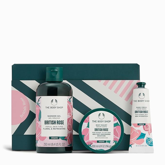The Body Shop British Rose Gift Set - 3 Piece Set, Includes Shower Gel, Body Yogurt, Hand Balm, Vegan